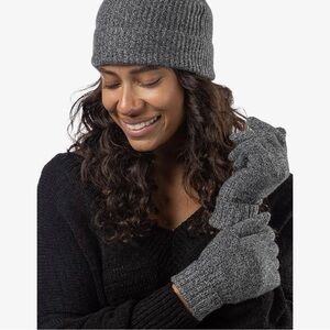 Fishers Finery Women's 2pc 100% Cashmere Ribbed Beanie Hat & Gloves Heather Gray